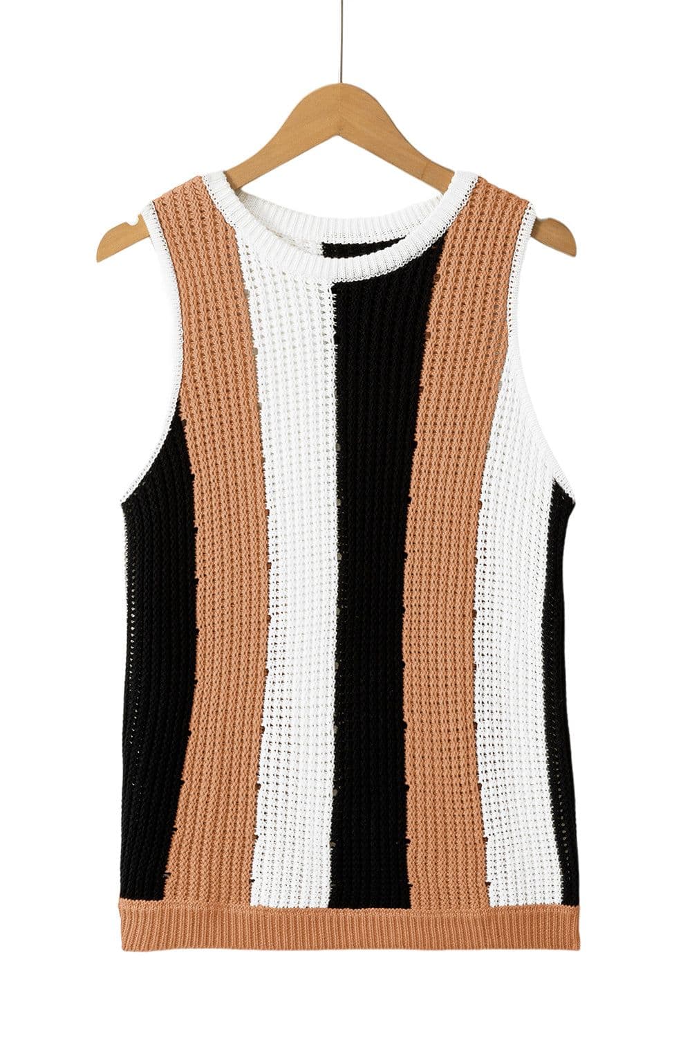 image-Khaki Stripe Sleeveless Knitted Sweater Vest
