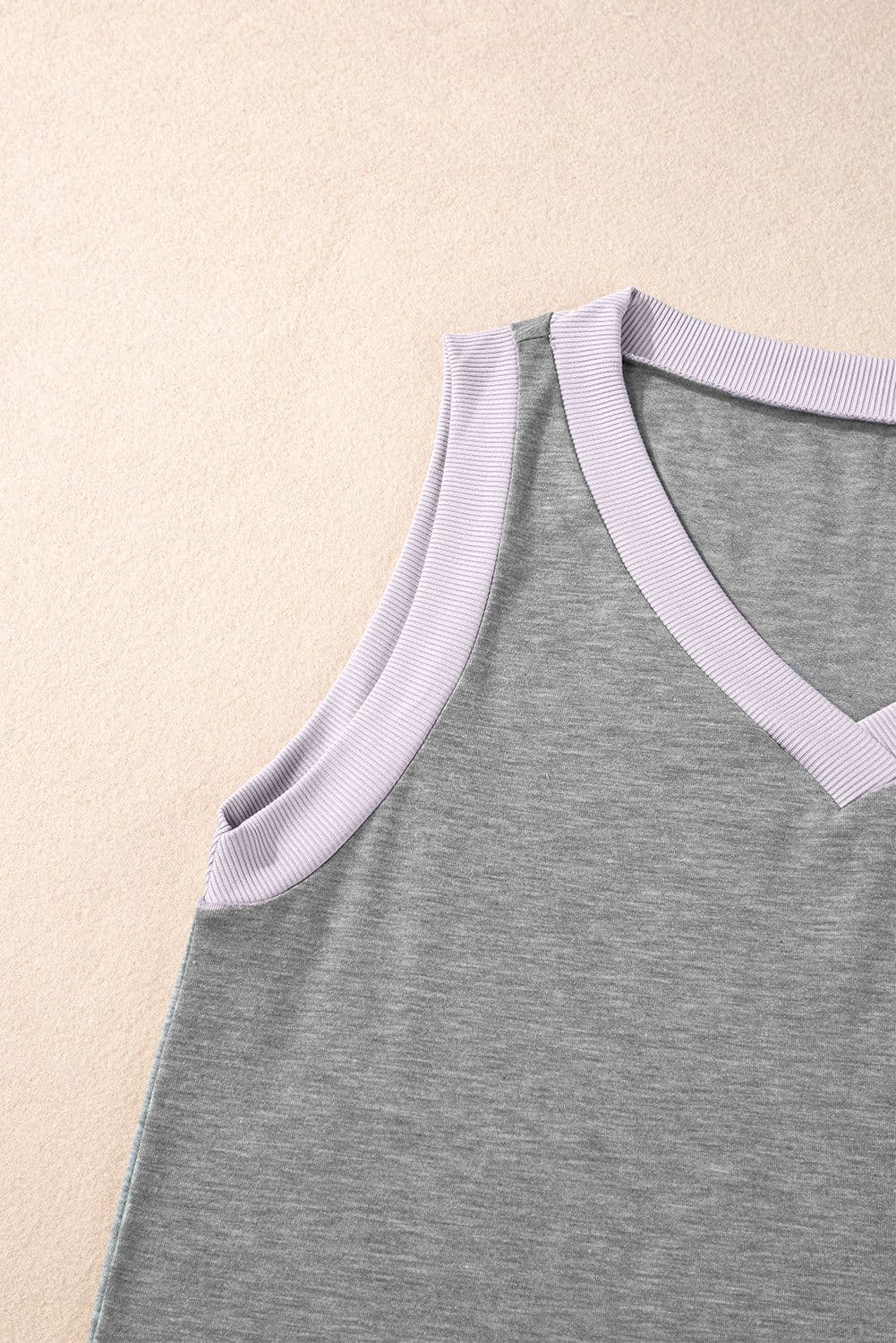 image-Mist Green Ribbed V Neck Tank