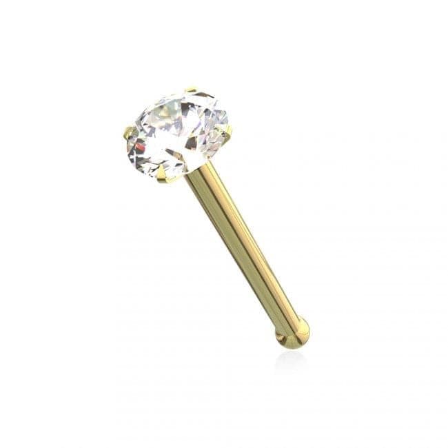 image-14ct Solid Gold Colorful Crystal Jewelled Ball End Nose Pin Nose Stud