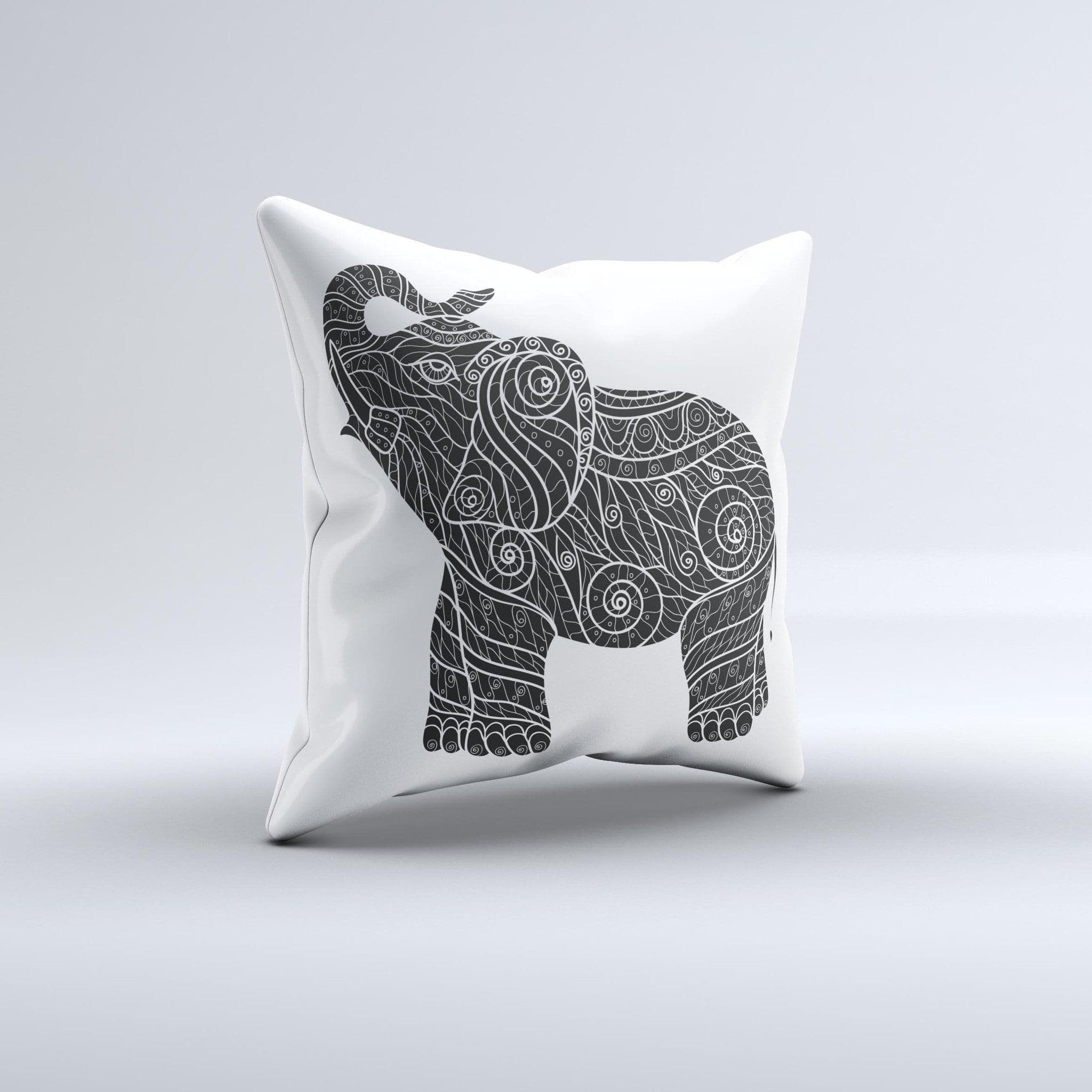 image-The Zendoodle Elephant ink-Fuzed Decorative Throw Pillow
