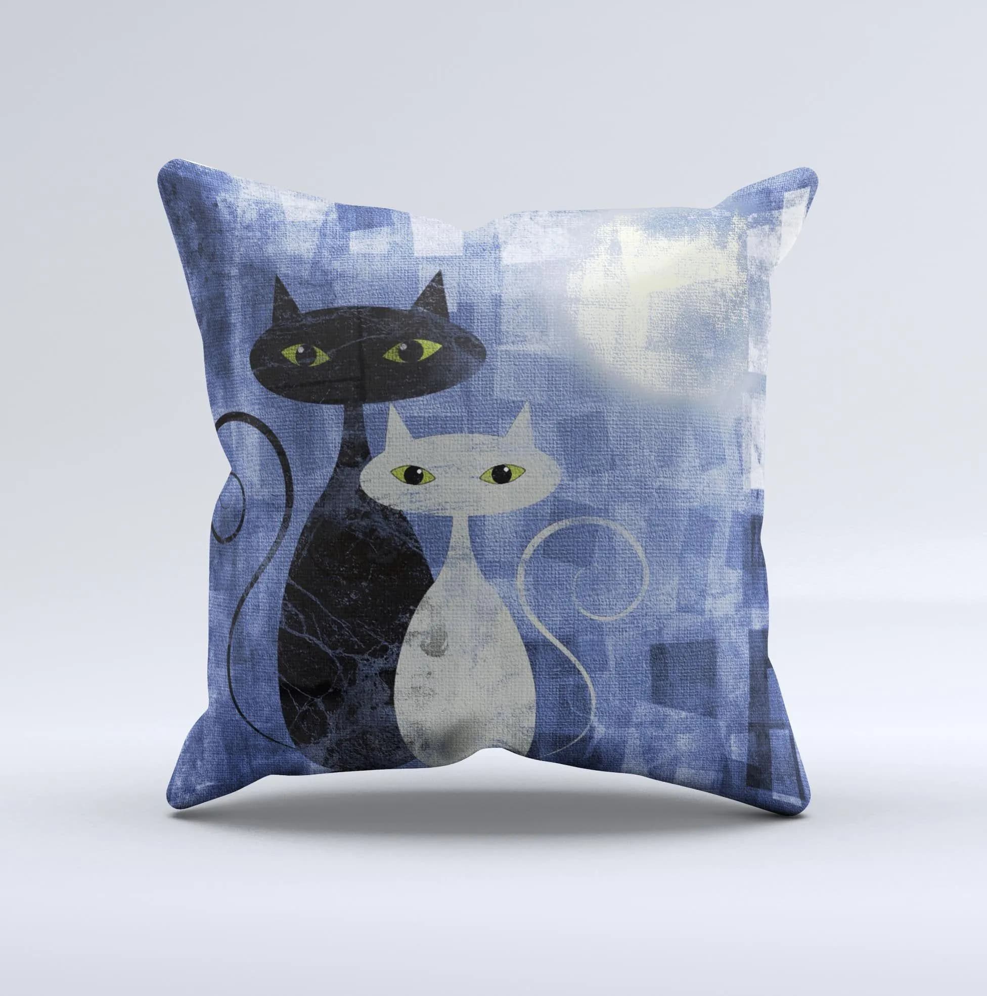 image-Abstract Black & White Cats Ink-Fuzed Decorative Throw Pillow
