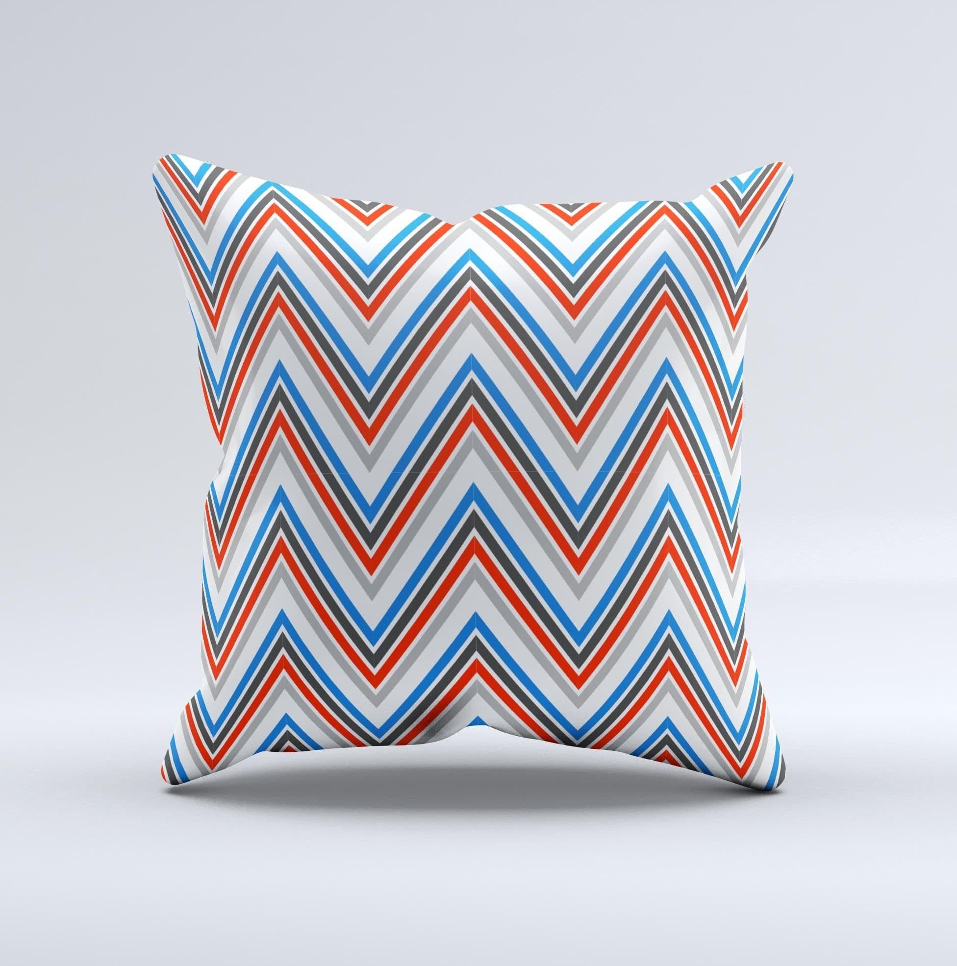 image-Red-White-Blue Sharp Chevron Pattern Ink-Fuzed Decorative Throw Pillow