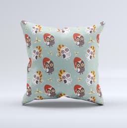 image-Cartoon Snowy Colored Owls ink-Fuzed Decorative Throw Pillow