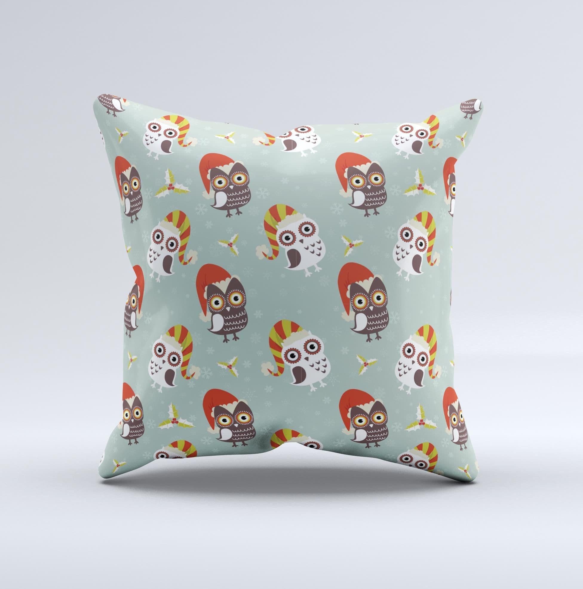 image-Cartoon Snowy Colored Owls ink-Fuzed Decorative Throw Pillow