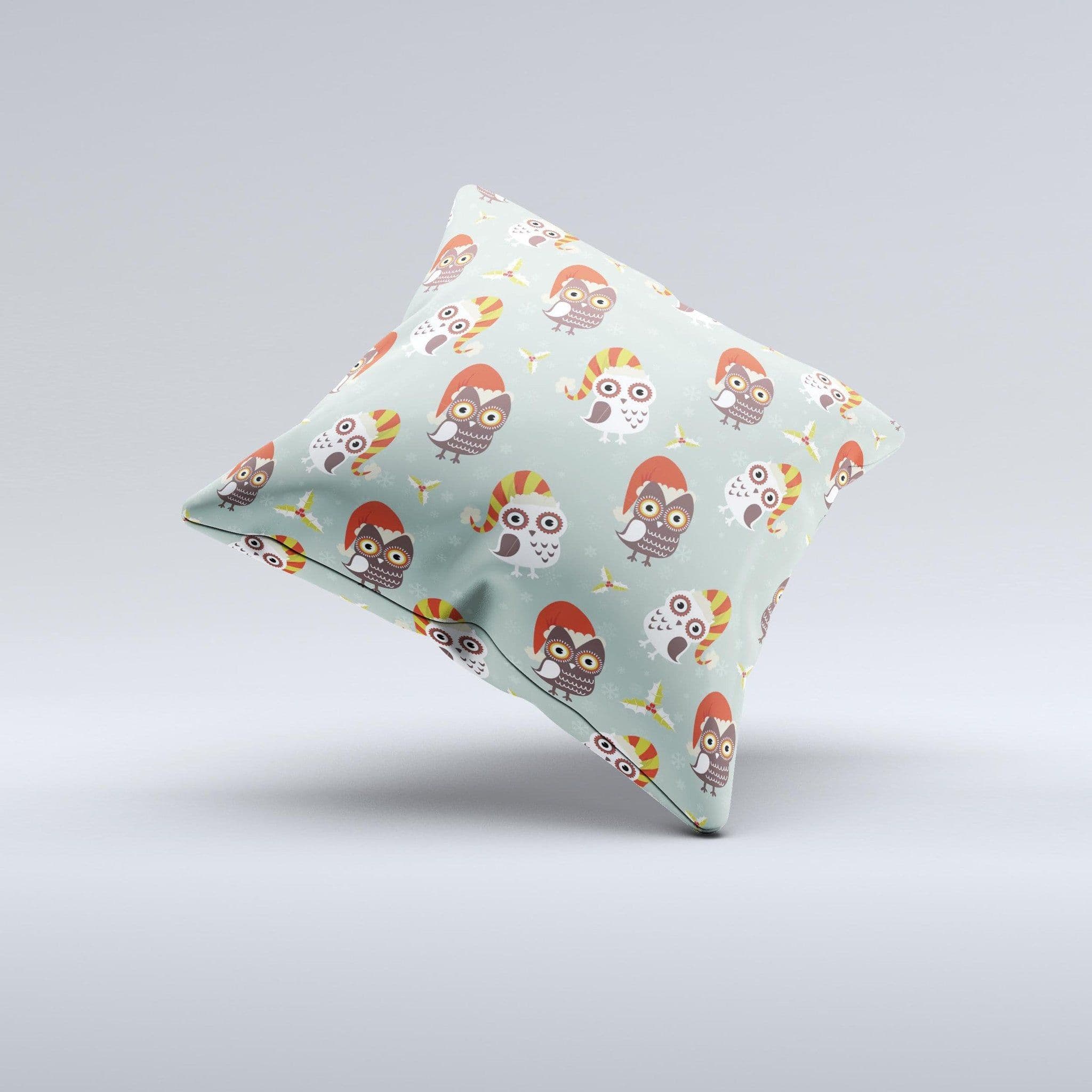 image-Cartoon Snowy Colored Owls ink-Fuzed Decorative Throw Pillow