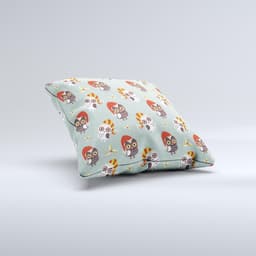 image-Cartoon Snowy Colored Owls ink-Fuzed Decorative Throw Pillow