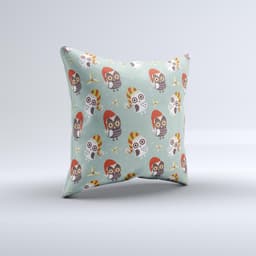 image-Cartoon Snowy Colored Owls ink-Fuzed Decorative Throw Pillow