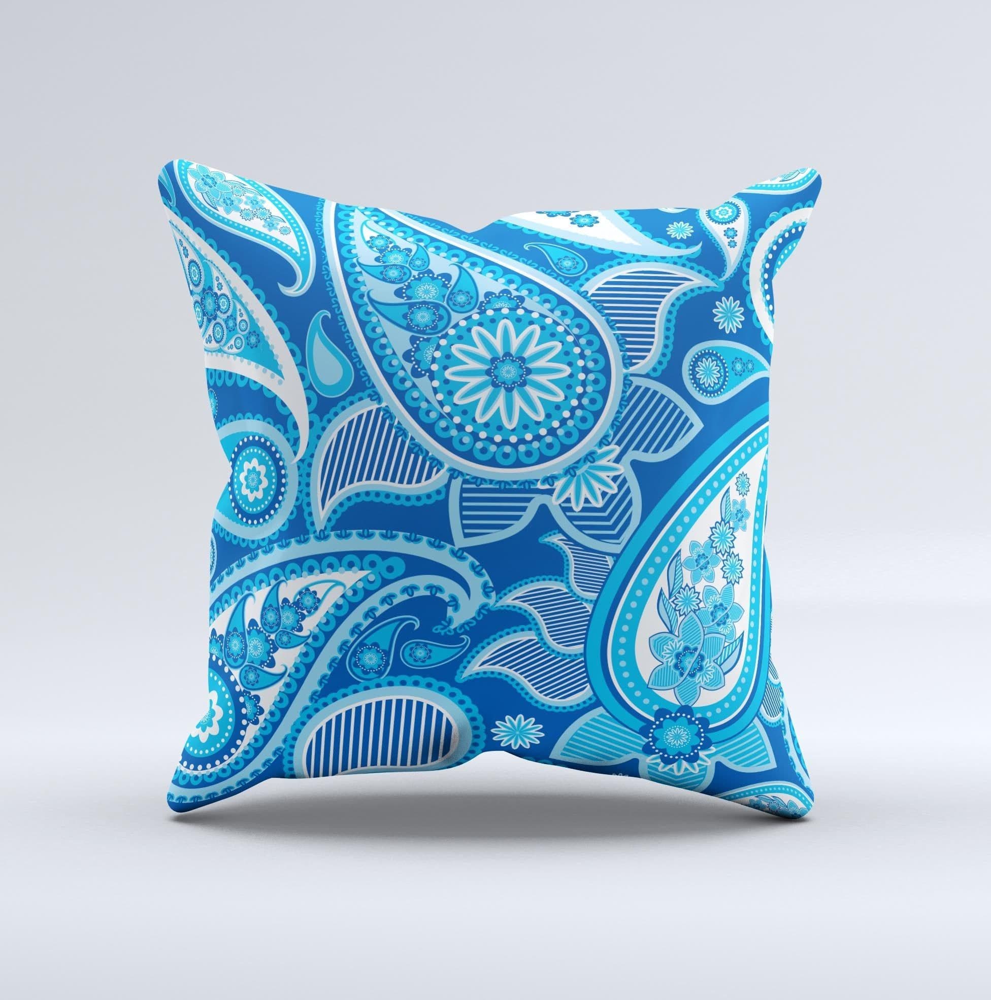 image-Vibrant Blue Paisley Design Ink-Fuzed Decorative Throw Pillow