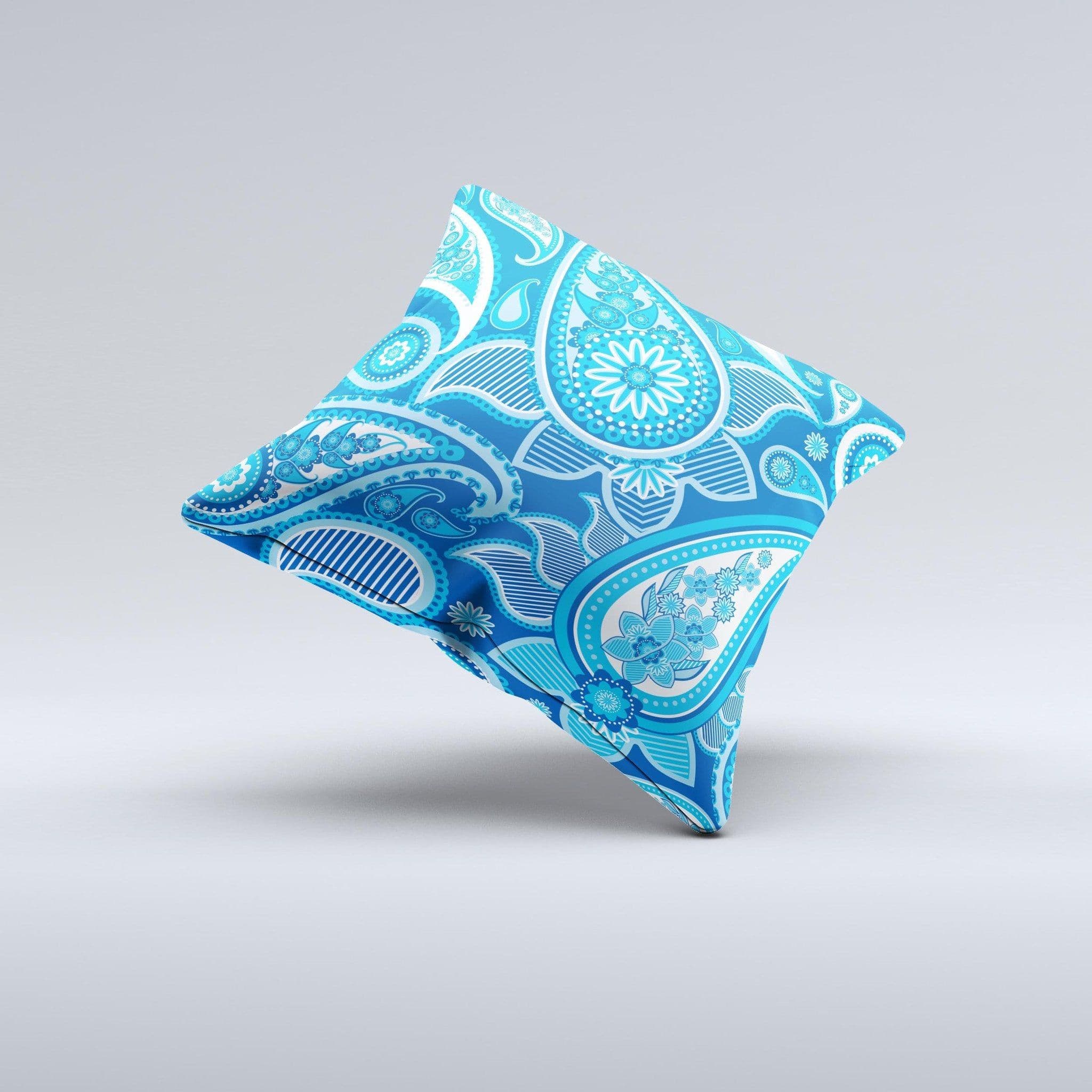 image-Vibrant Blue Paisley Design Ink-Fuzed Decorative Throw Pillow