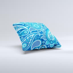 image-Vibrant Blue Paisley Design Ink-Fuzed Decorative Throw Pillow