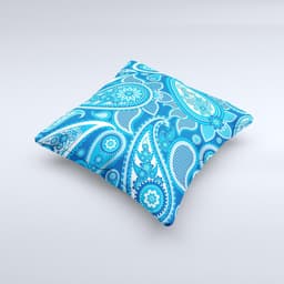 image-Vibrant Blue Paisley Design Ink-Fuzed Decorative Throw Pillow