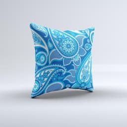 image-Vibrant Blue Paisley Design Ink-Fuzed Decorative Throw Pillow
