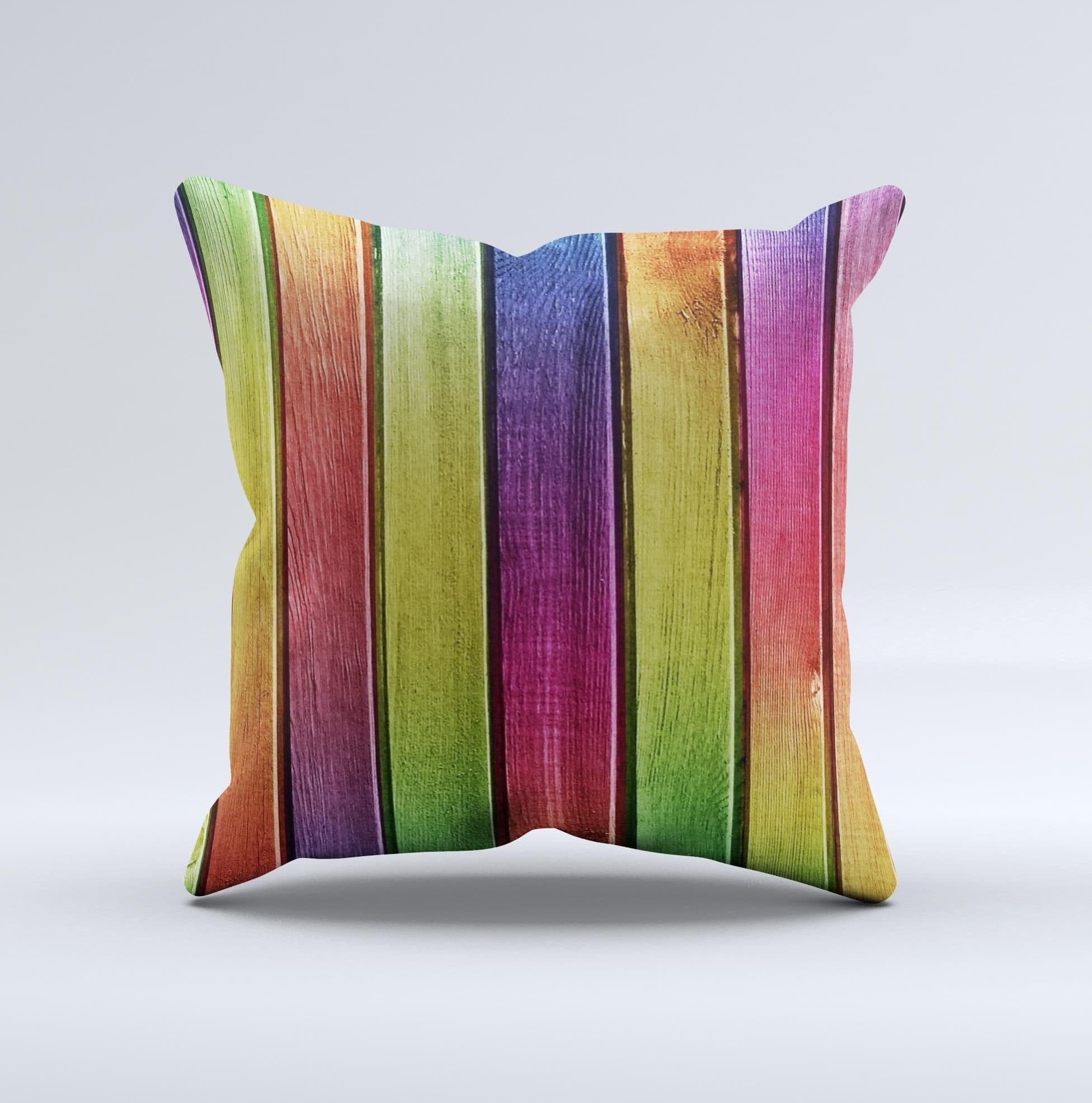 image-Colorful Vivid Wood Planks Ink-Fuzed Decorative Throw Pillow