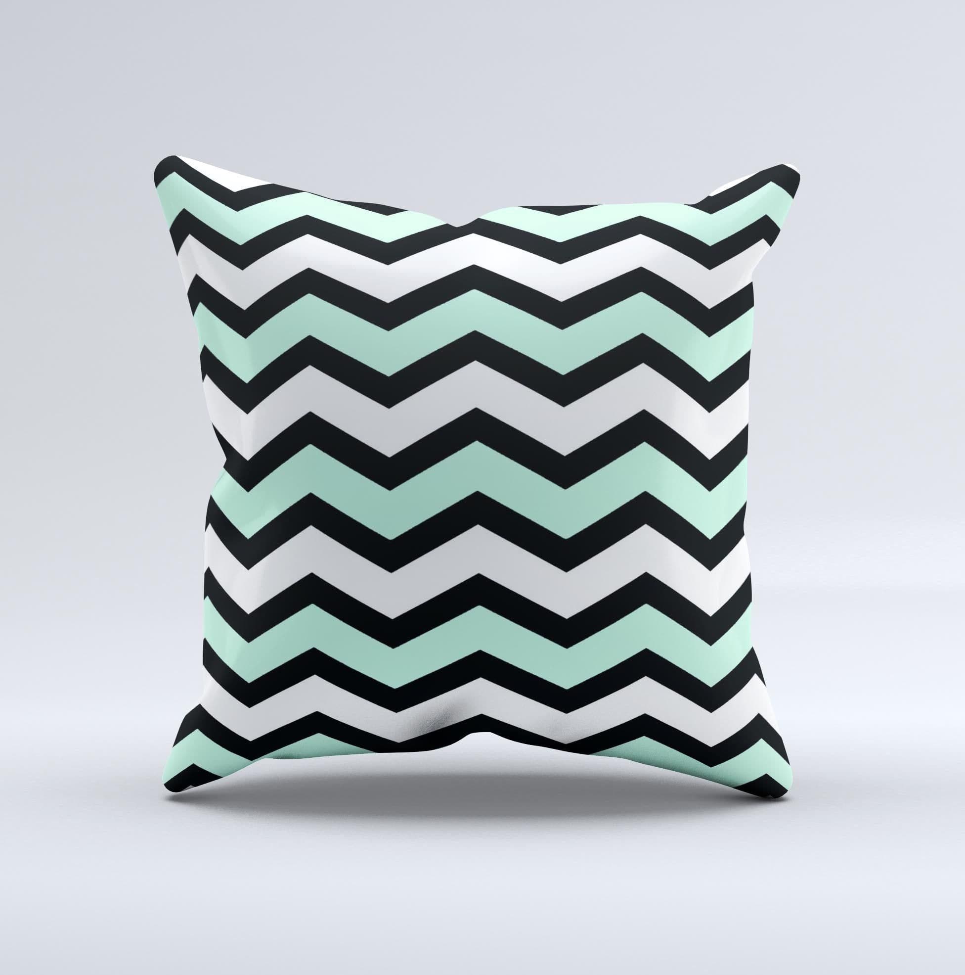 image-Teal & Black Wide Chevron Pattern Ink-Fuzed Decorative Throw Pillow