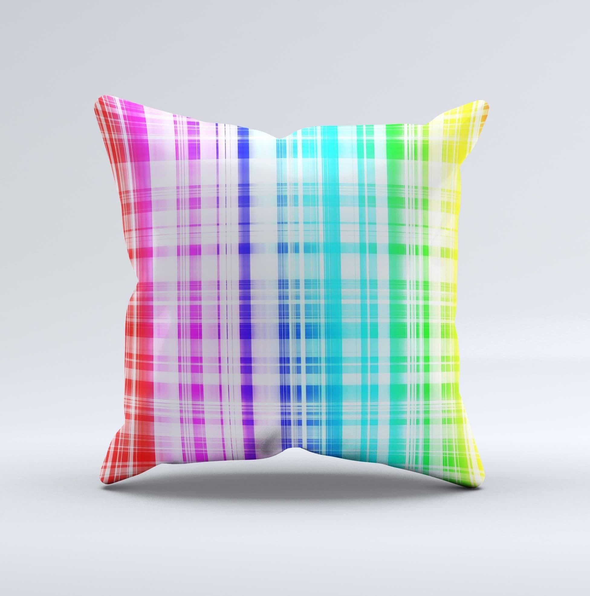 image-Bright Rainbow Plaid Pattern ink-Fuzed Decorative Throw Pillow