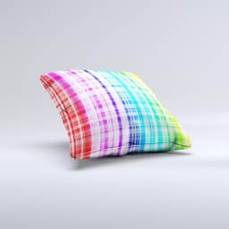 image-Bright Rainbow Plaid Pattern ink-Fuzed Decorative Throw Pillow