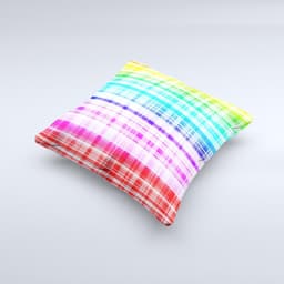 image-Bright Rainbow Plaid Pattern ink-Fuzed Decorative Throw Pillow