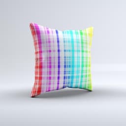 image-Bright Rainbow Plaid Pattern ink-Fuzed Decorative Throw Pillow