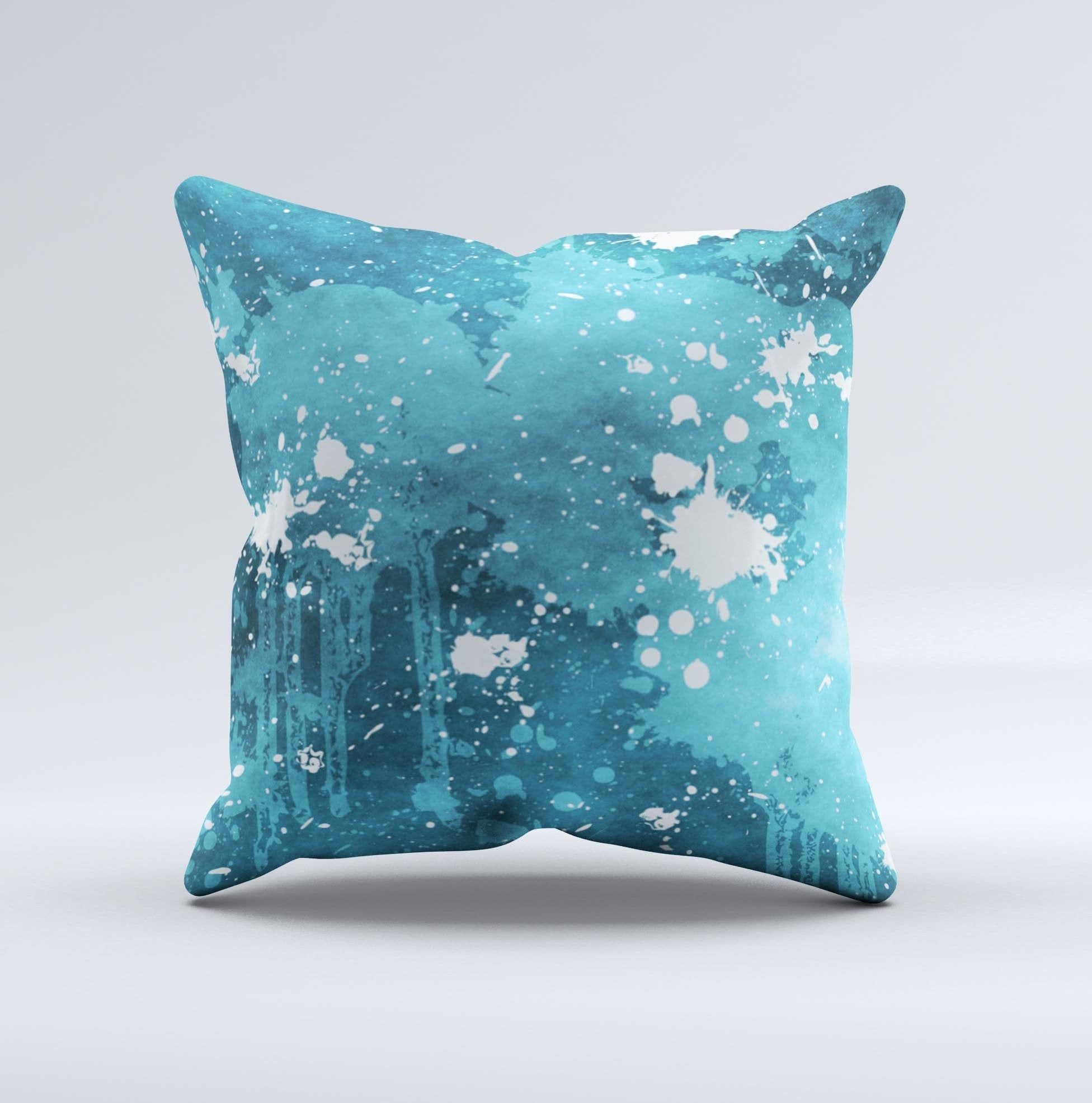 image-Abstract Blue Paint Splatter Ink-Fuzed Decorative Throw Pillow