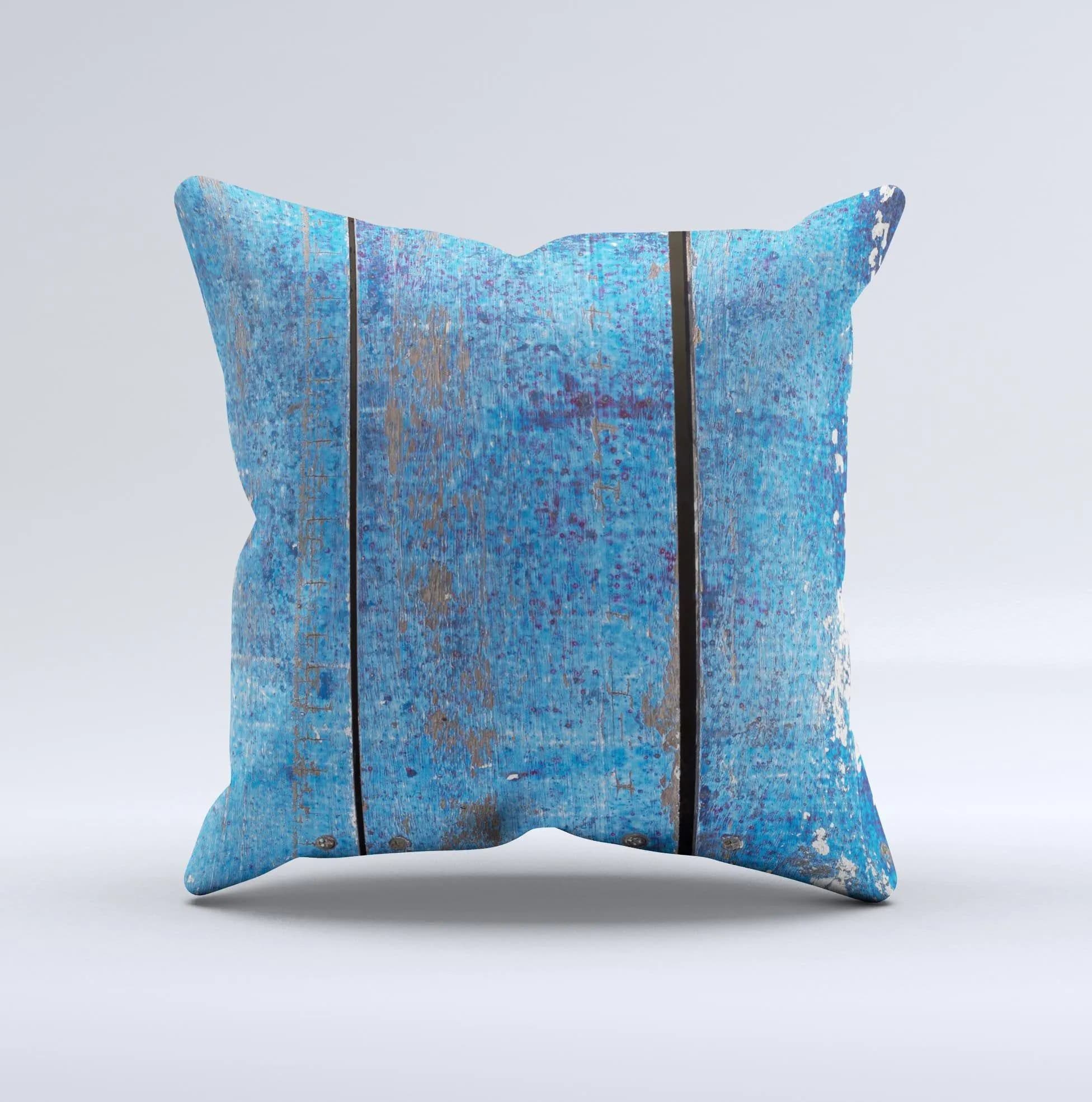 image-Worn Blue Paint on Wooden Planks ink-Fuzed Decorative Throw Pillow