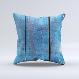 image-Worn Blue Paint on Wooden Planks ink-Fuzed Decorative Throw Pillow