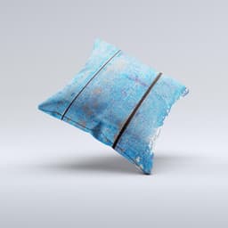 image-Worn Blue Paint on Wooden Planks ink-Fuzed Decorative Throw Pillow