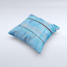 image-Worn Blue Paint on Wooden Planks ink-Fuzed Decorative Throw Pillow