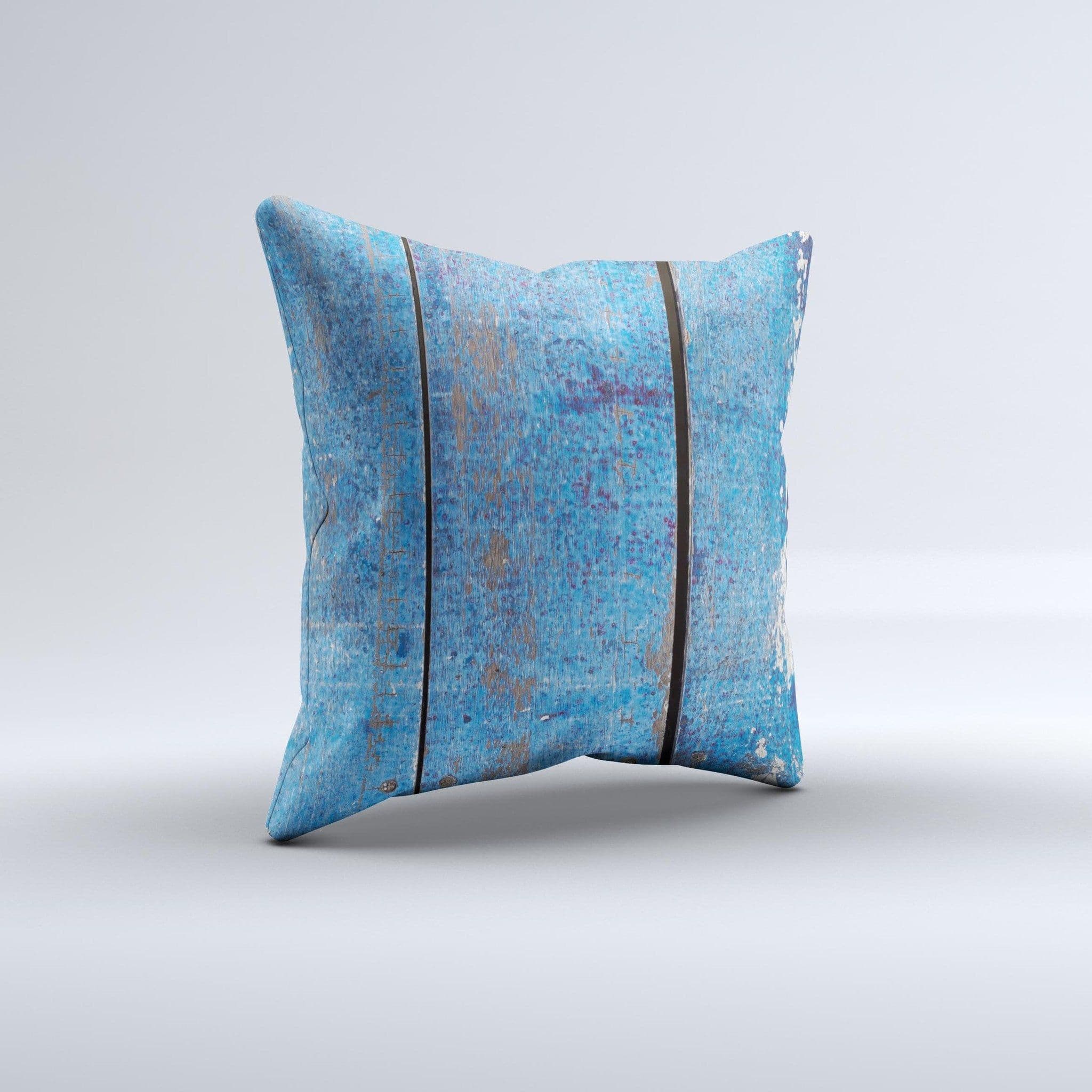 image-Worn Blue Paint on Wooden Planks ink-Fuzed Decorative Throw Pillow