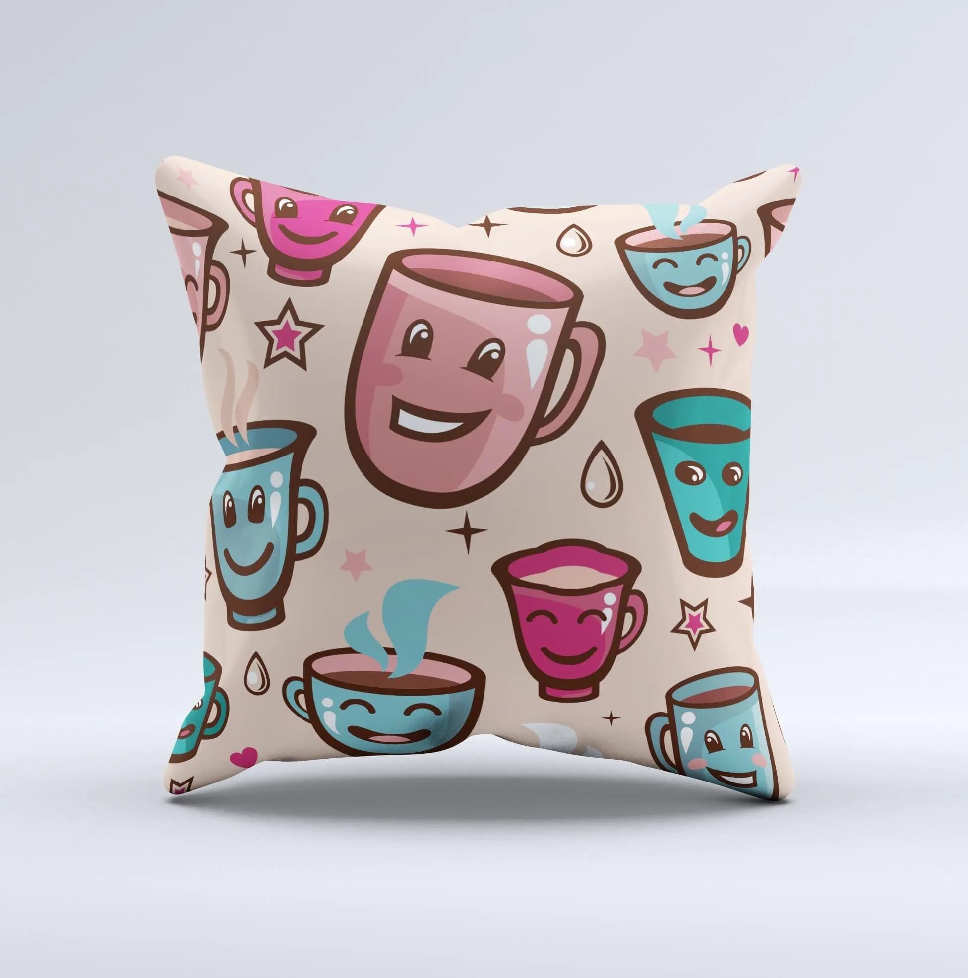 image-Smiley Coffee Mugs Ink-Fuzed Decorative Throw Pillow