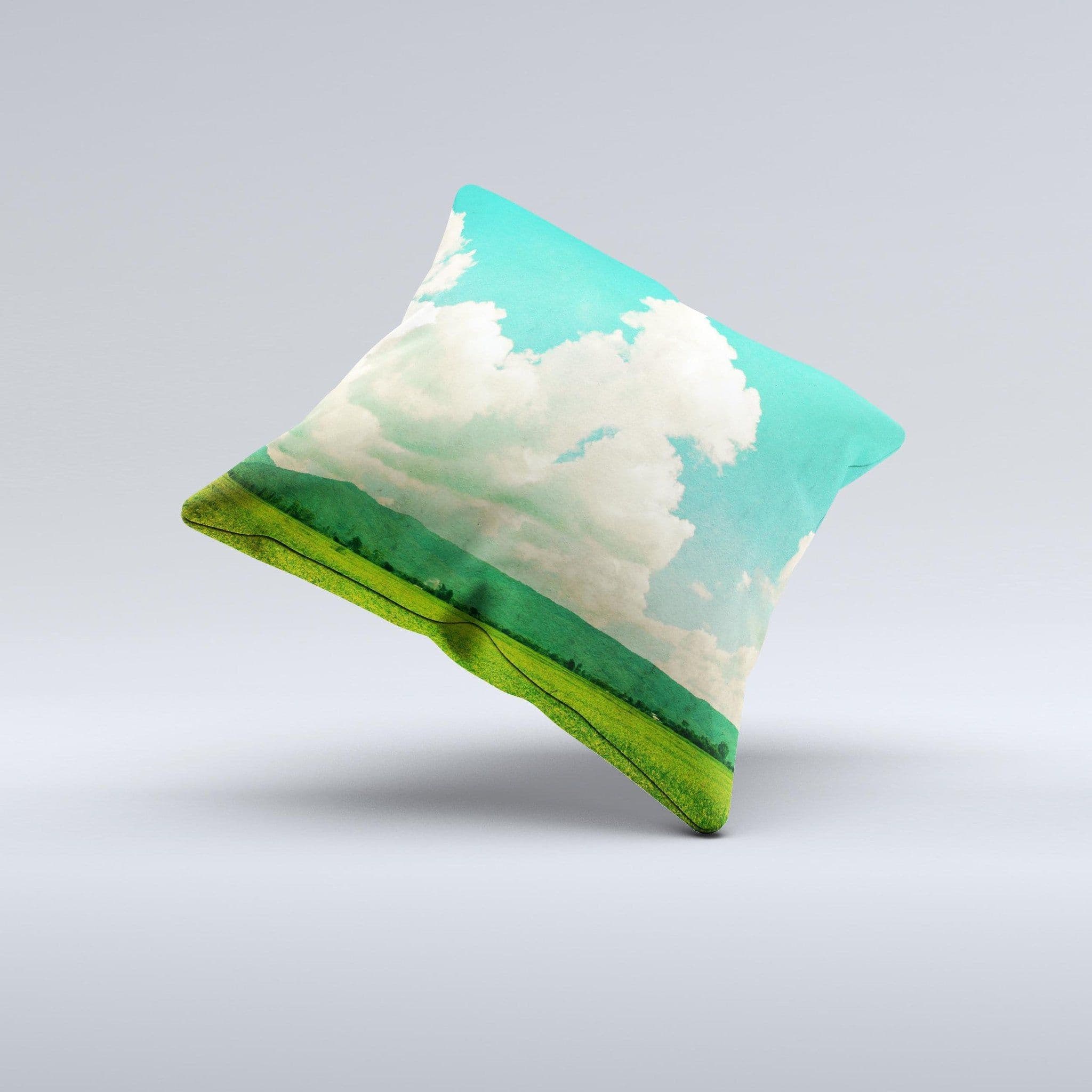 image-Green Vintage Field Scene ink-Fuzed Decorative Throw Pillow