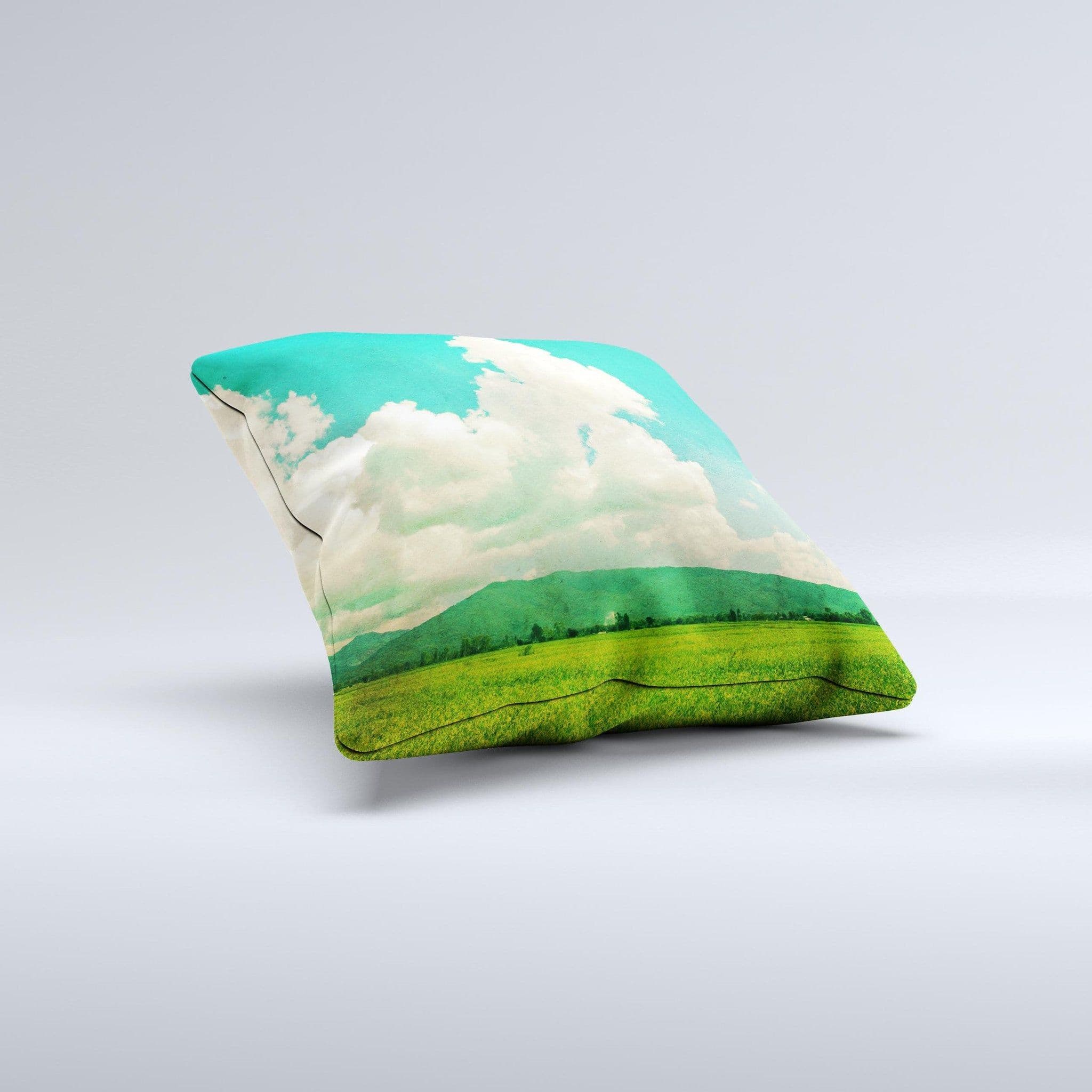 image-Green Vintage Field Scene ink-Fuzed Decorative Throw Pillow