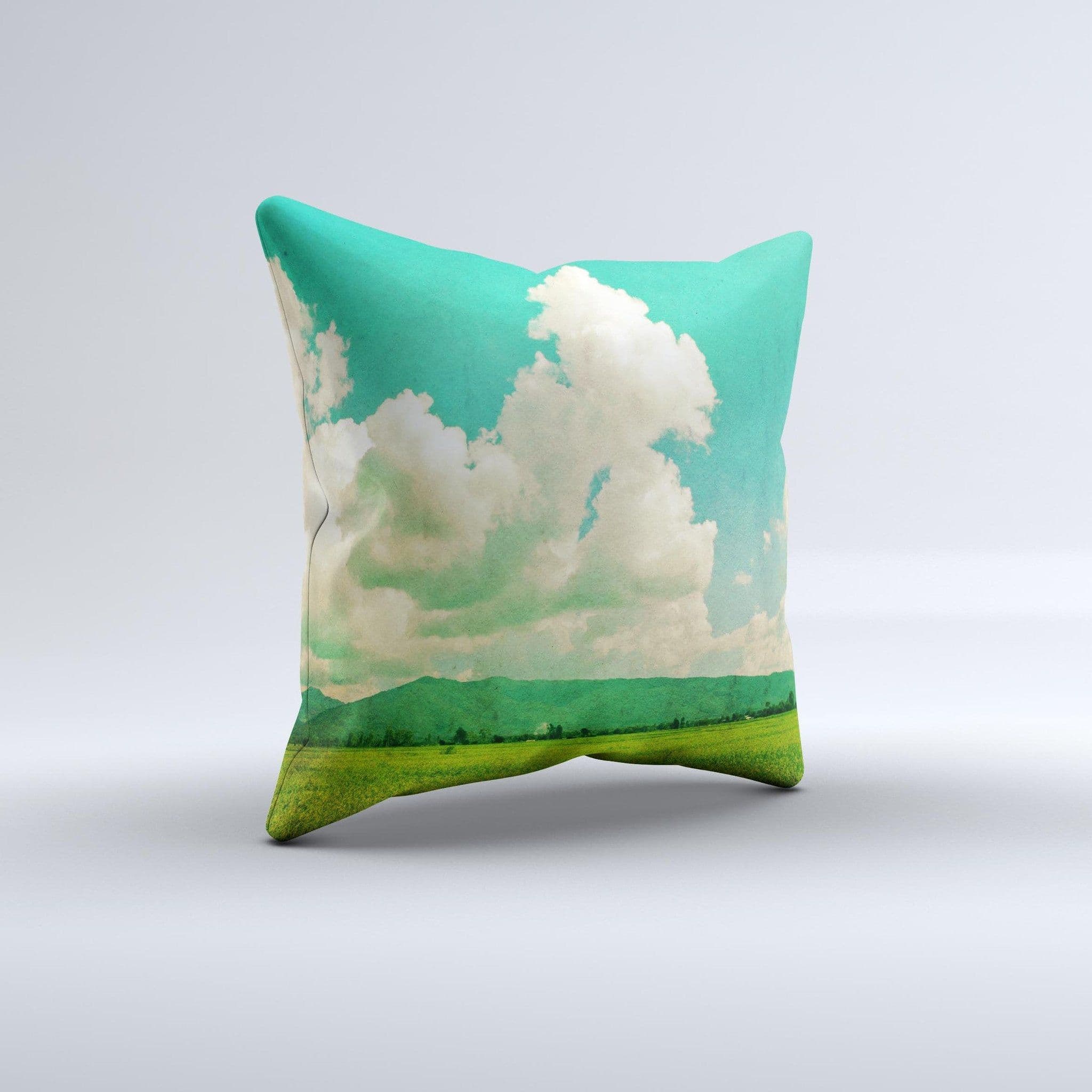 image-Green Vintage Field Scene ink-Fuzed Decorative Throw Pillow