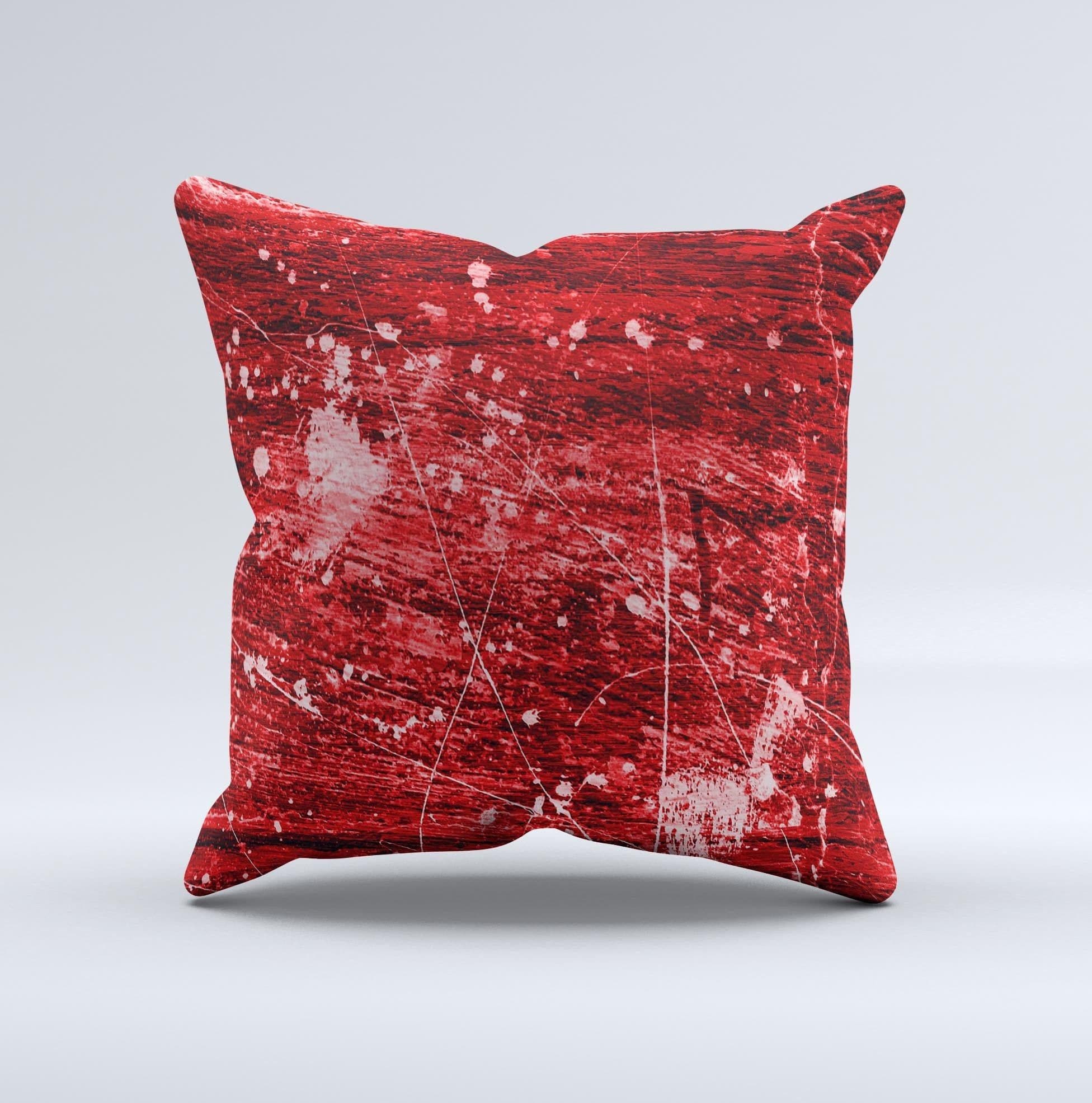 image-Red Grunge Paint Splatter ink-Fuzed Decorative Throw Pillow