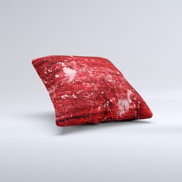 image-Red Grunge Paint Splatter ink-Fuzed Decorative Throw Pillow