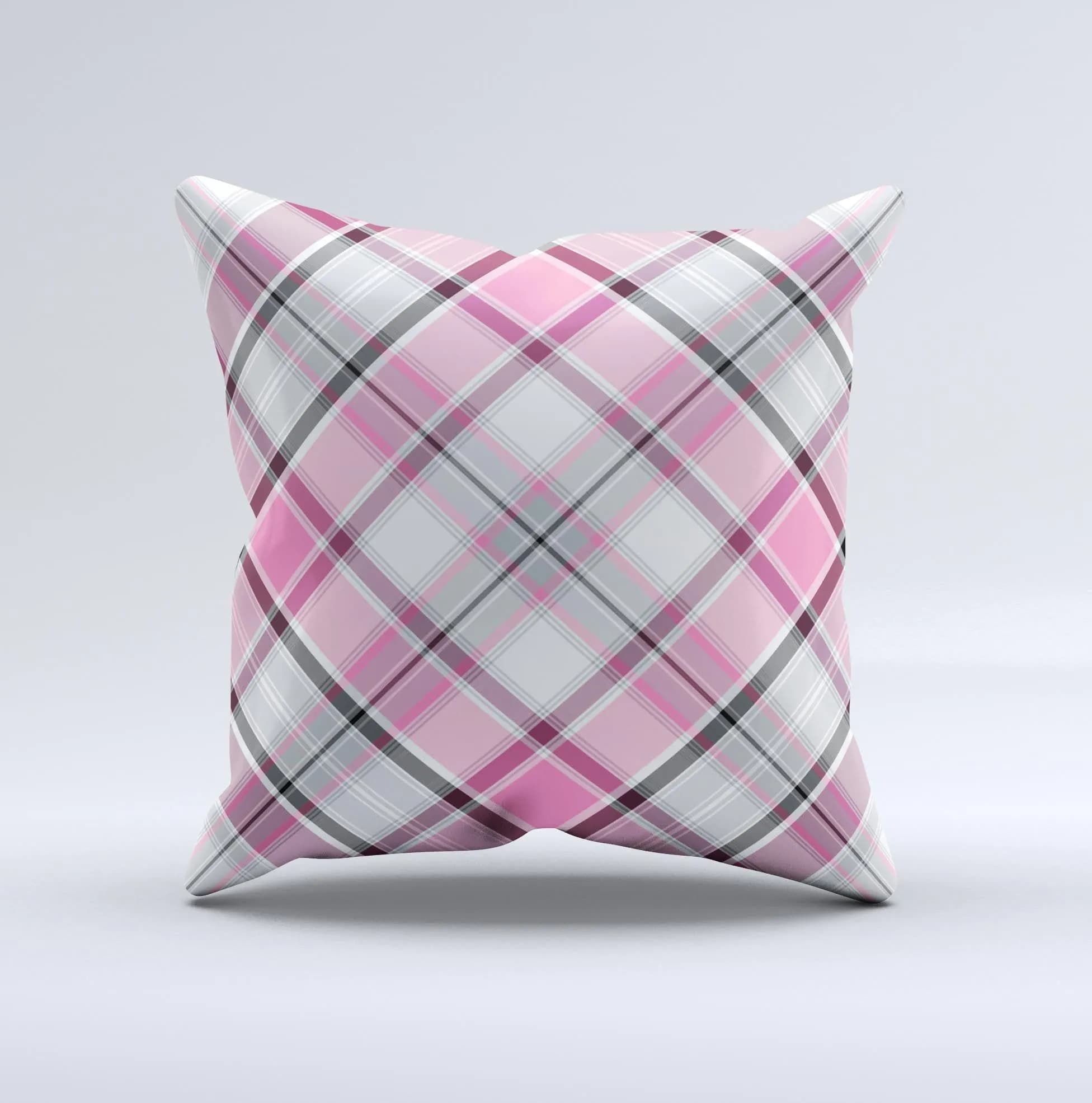 image-Black and Pink Layered Plaid V5 ink-Fuzed Decorative Throw Pillow