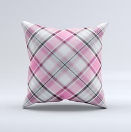 image-Black and Pink Layered Plaid V5 ink-Fuzed Decorative Throw Pillow