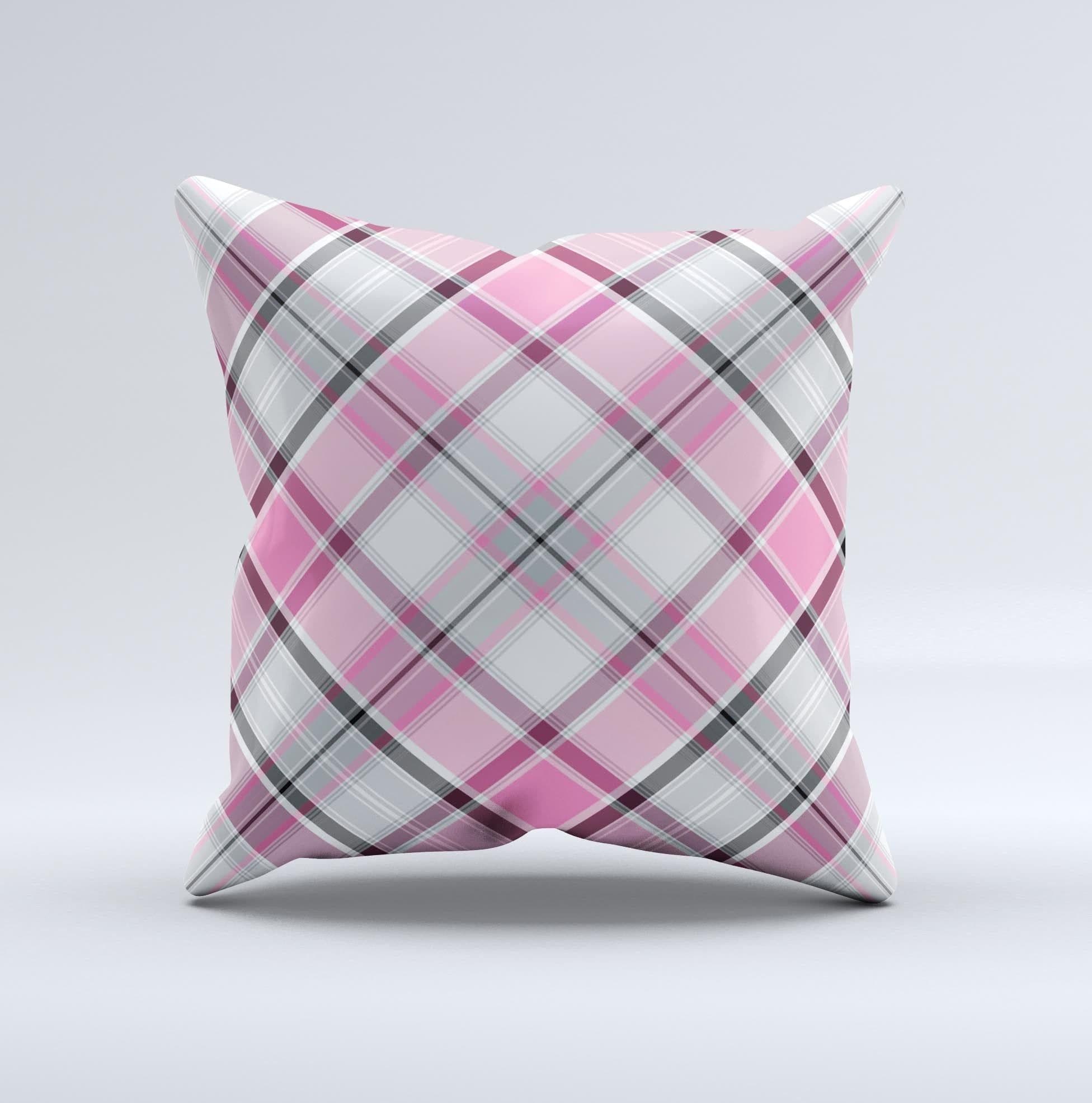 image-Black and Pink Layered Plaid V5 ink-Fuzed Decorative Throw Pillow