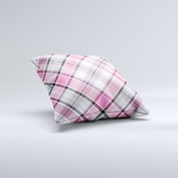 image-Black and Pink Layered Plaid V5 ink-Fuzed Decorative Throw Pillow