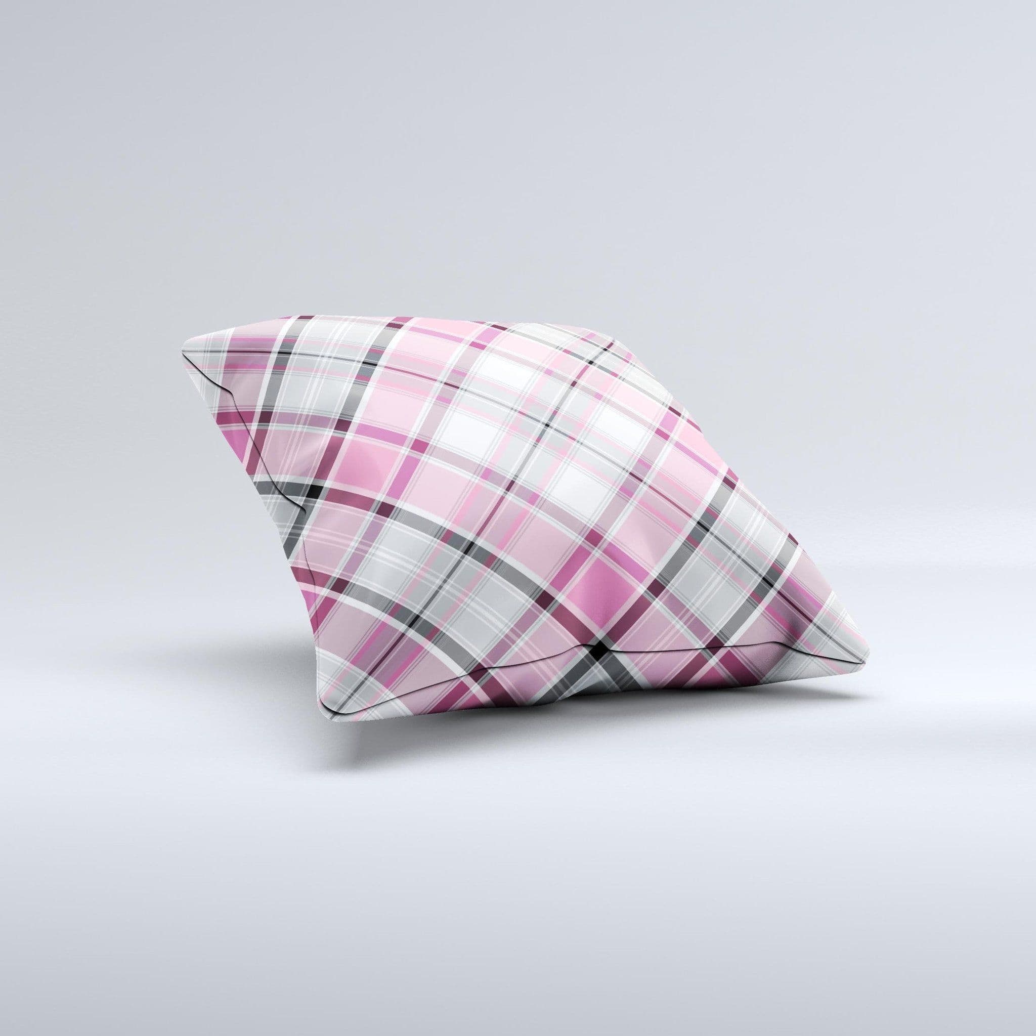 image-Black and Pink Layered Plaid V5 ink-Fuzed Decorative Throw Pillow
