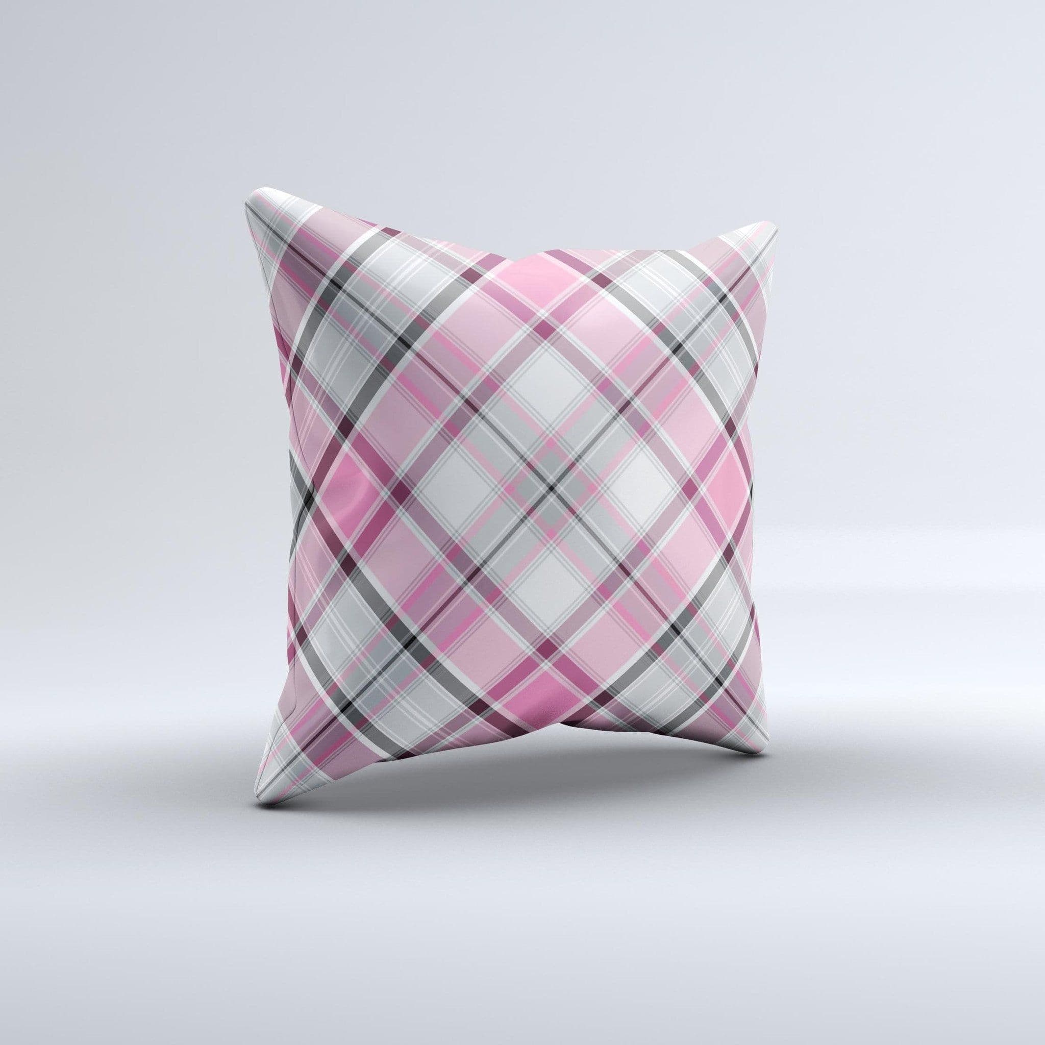 image-Black and Pink Layered Plaid V5 ink-Fuzed Decorative Throw Pillow
