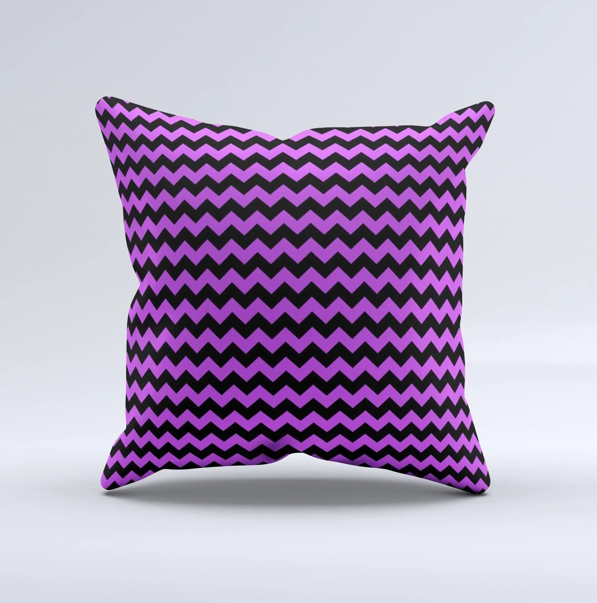image-Black & Purple Chevron Pattern Ink-Fuzed Decorative Throw Pillow