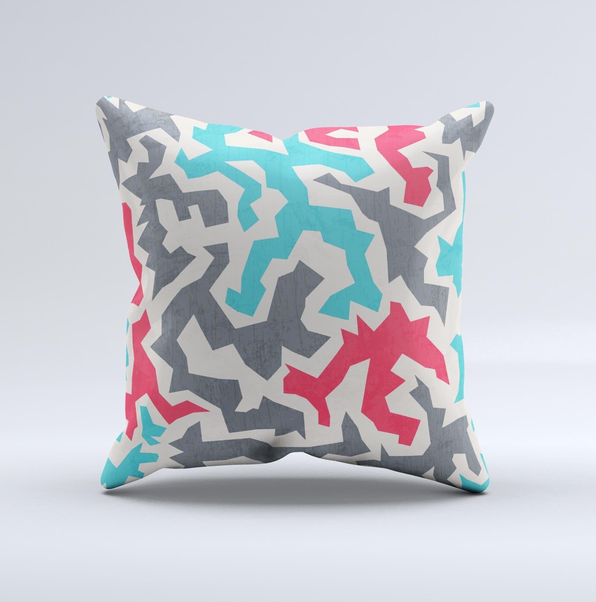 image-Retro Colored Abstract Maze Pattern Ink-Fuzed Decorative Throw Pillow