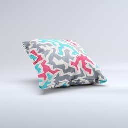 image-Retro Colored Abstract Maze Pattern Ink-Fuzed Decorative Throw Pillow