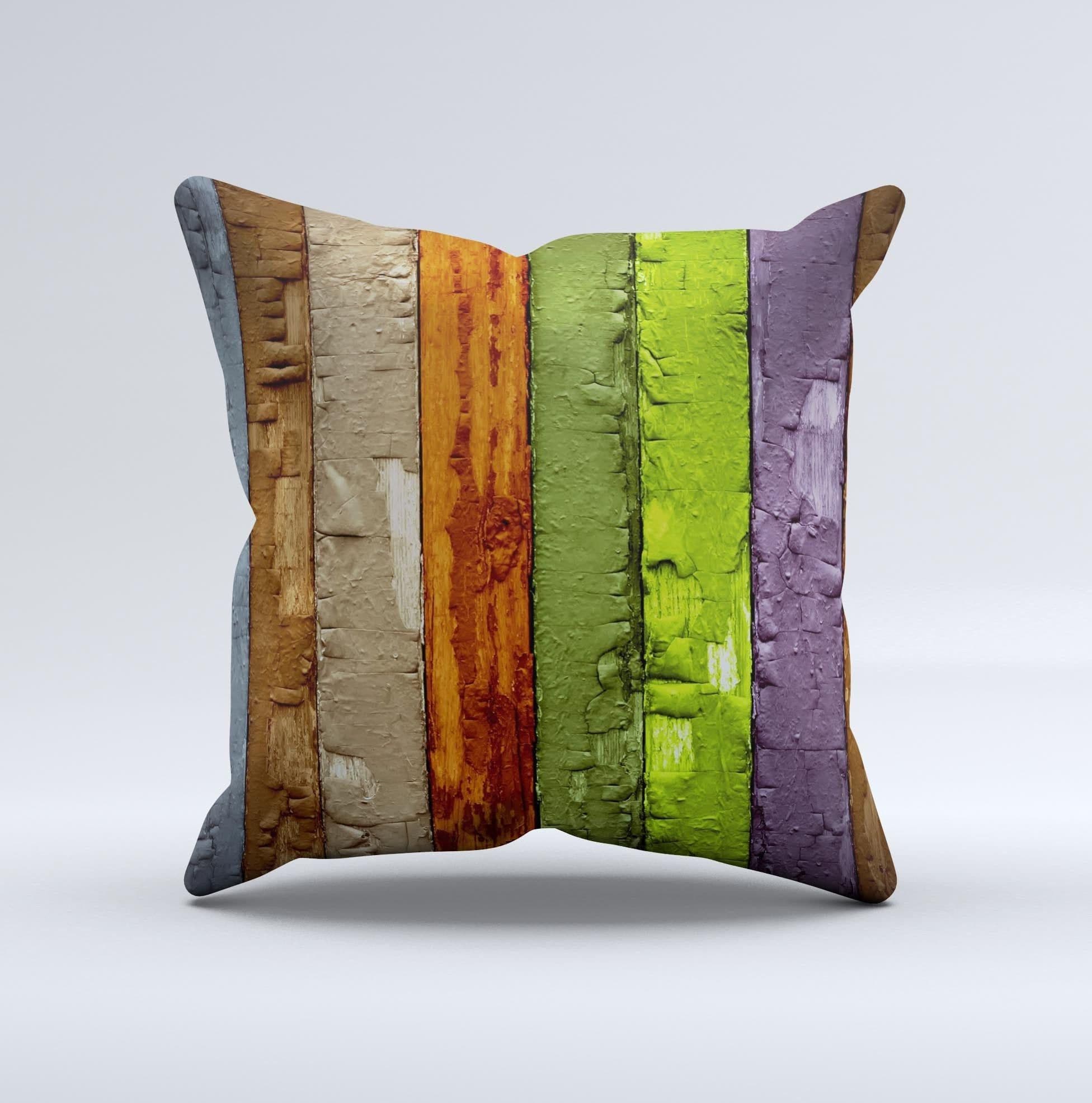 image-Bright Colored Peeled Wood Planks Ink-Fuzed Decorative Throw Pillow