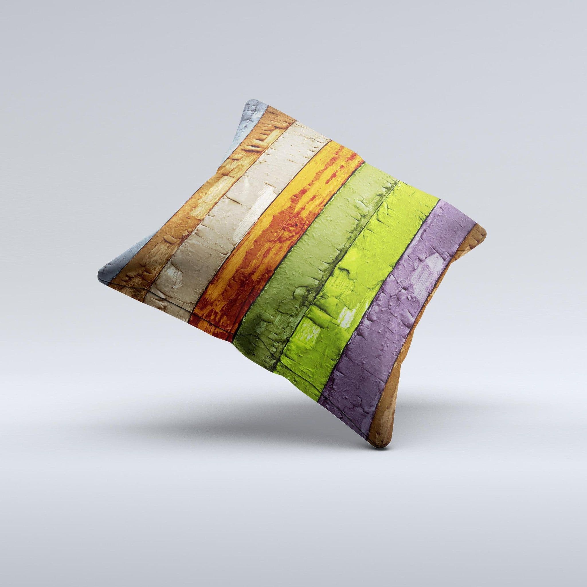 image-Bright Colored Peeled Wood Planks Ink-Fuzed Decorative Throw Pillow