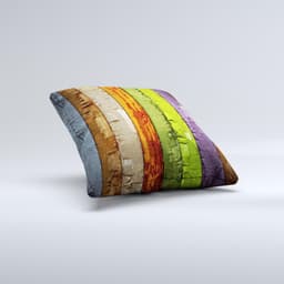 image-Bright Colored Peeled Wood Planks Ink-Fuzed Decorative Throw Pillow
