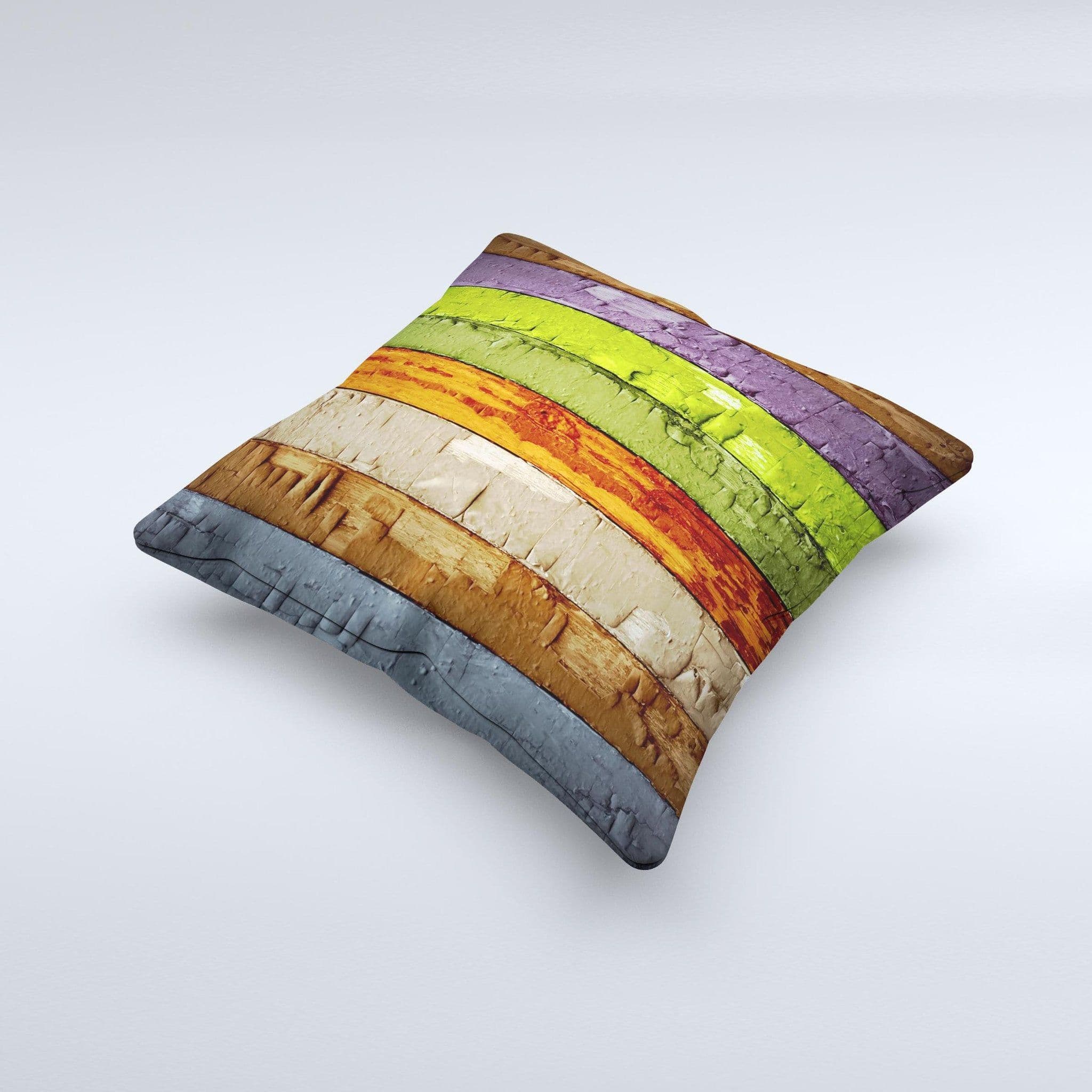 image-Bright Colored Peeled Wood Planks Ink-Fuzed Decorative Throw Pillow