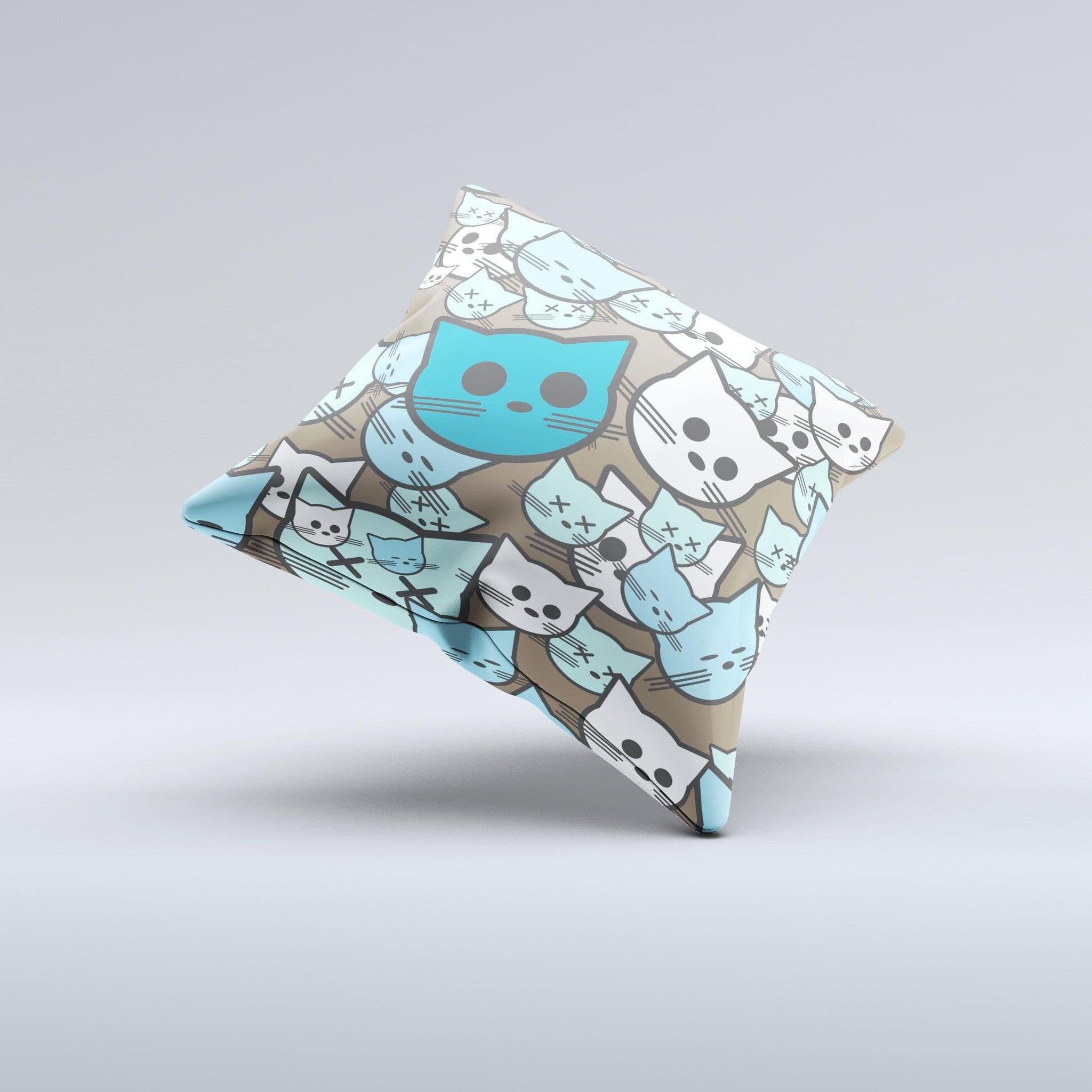 image-Blue and Pink Vector Faced Cats Ink-Fuzed Decorative Throw Pillow