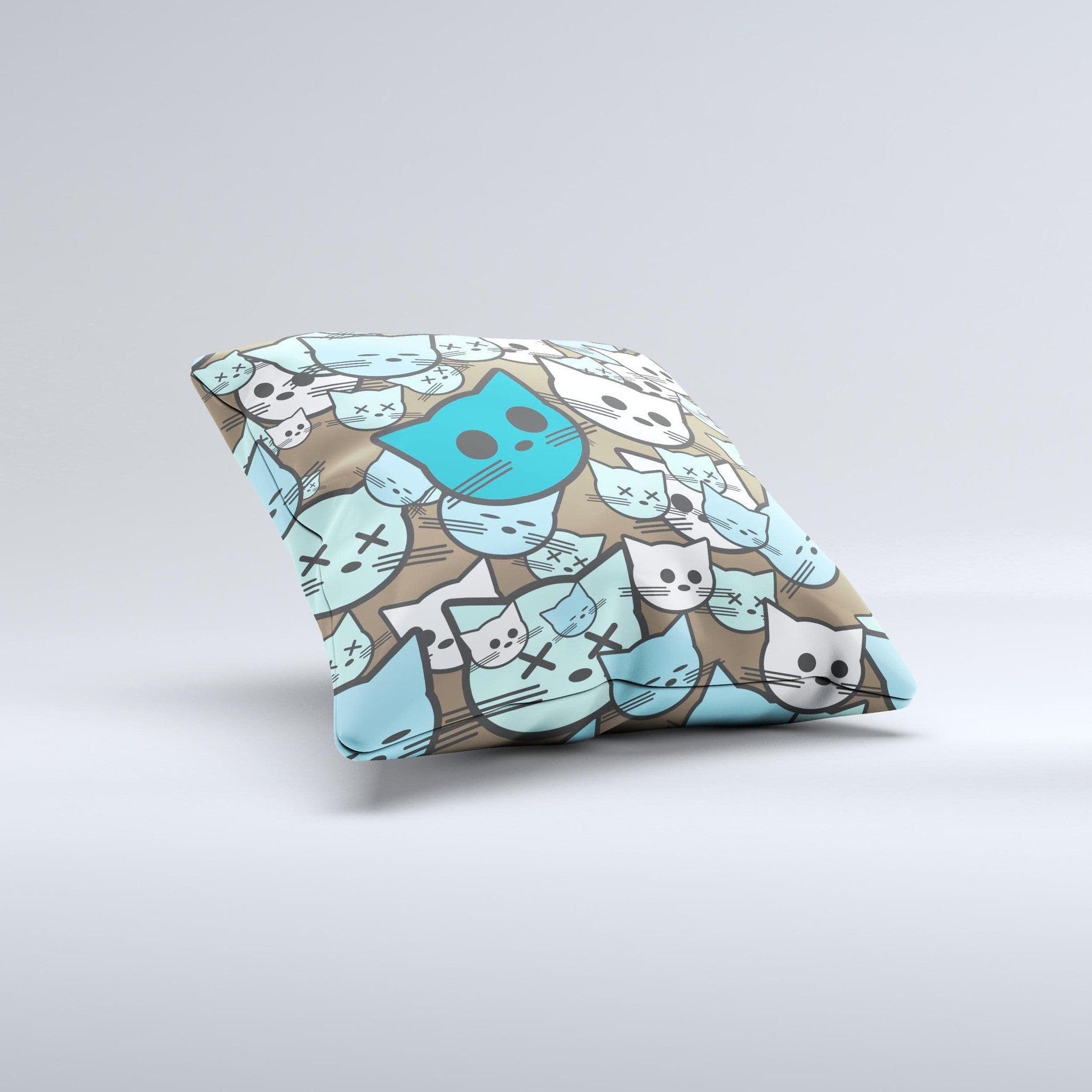 image-Blue and Pink Vector Faced Cats Ink-Fuzed Decorative Throw Pillow