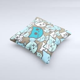 image-Blue and Pink Vector Faced Cats Ink-Fuzed Decorative Throw Pillow